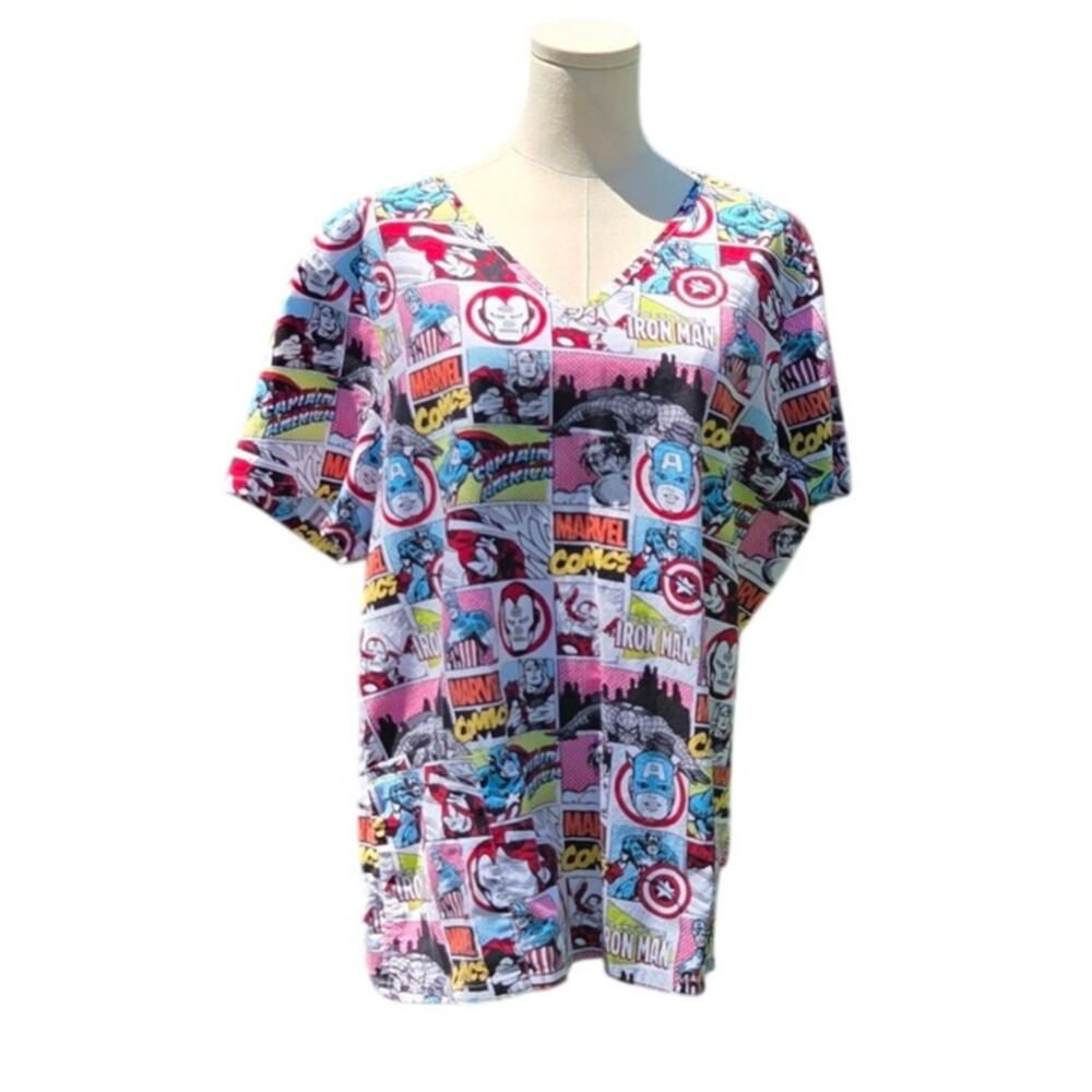 Set Of Two Marvel Avengers Medical Nursing Scrub Tops Womens Size XL - Picture 4 of 14
